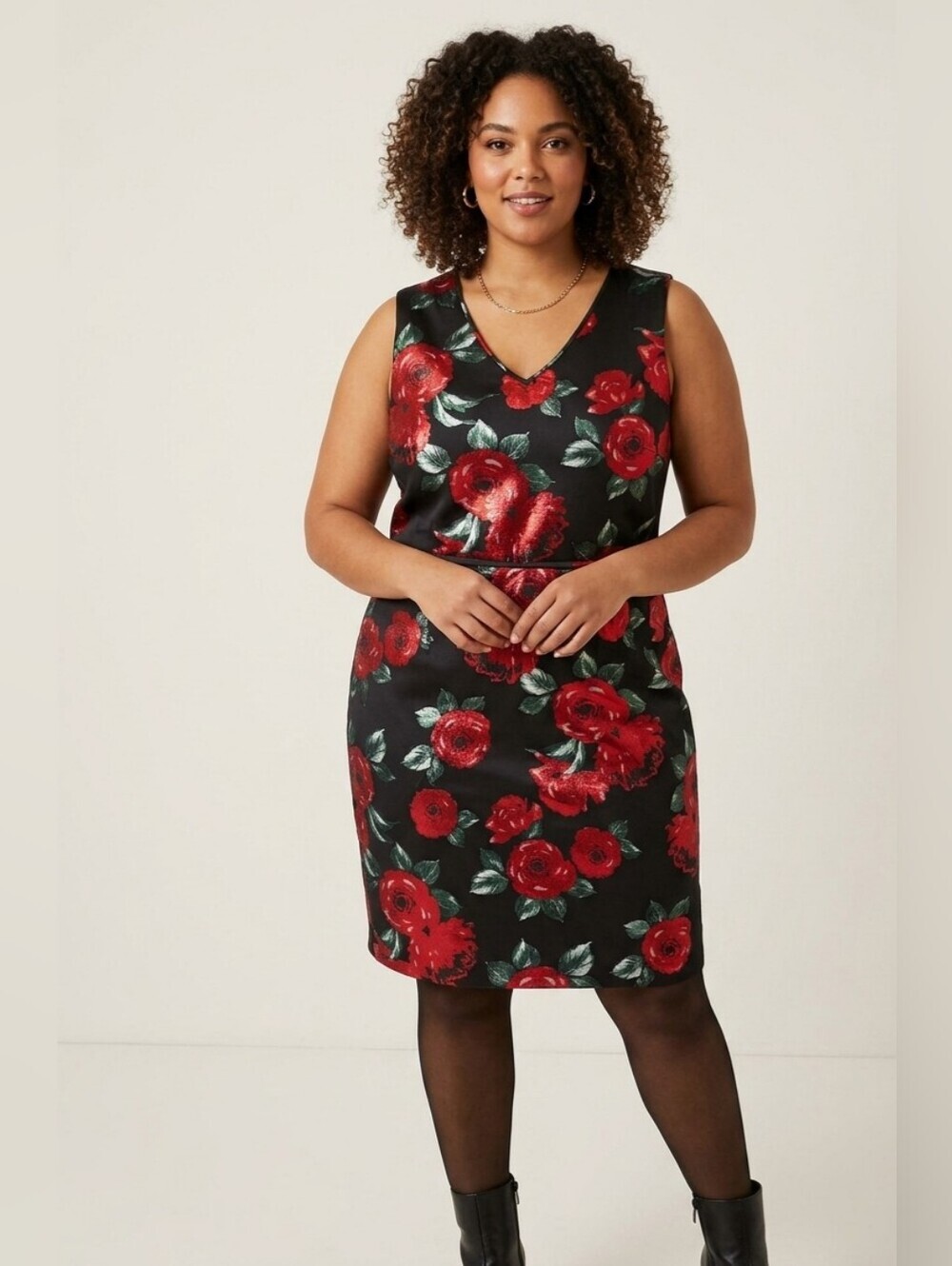 🌹 CLEO Black Shimmer Cocktail Dress with Red Rose Print NWT 🌹